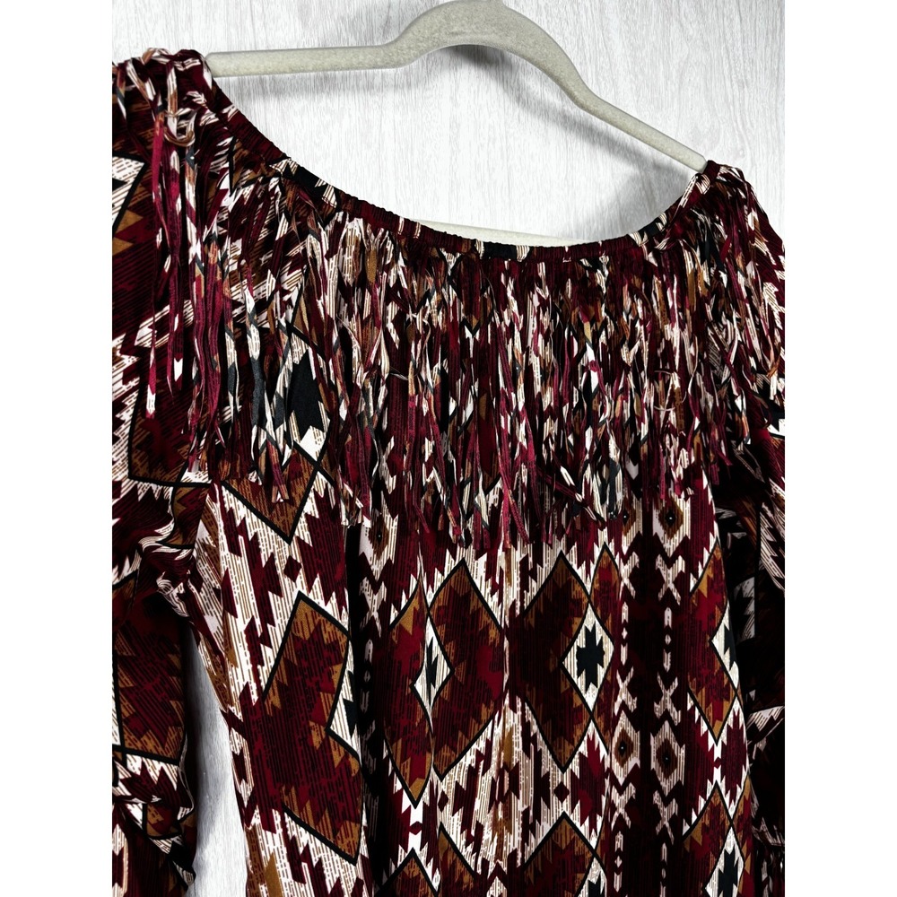 Cinco Ranch Aztec Fringe Tunic XL Western Boho Festival Southwestern Peasant - Picture 5 of 10